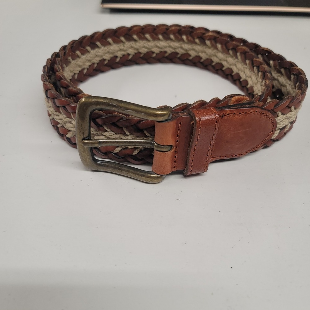 Fossil‎ Mens Braided Leather Woven Cord Belt Brown Tan BT3142 Size L 38 Inch